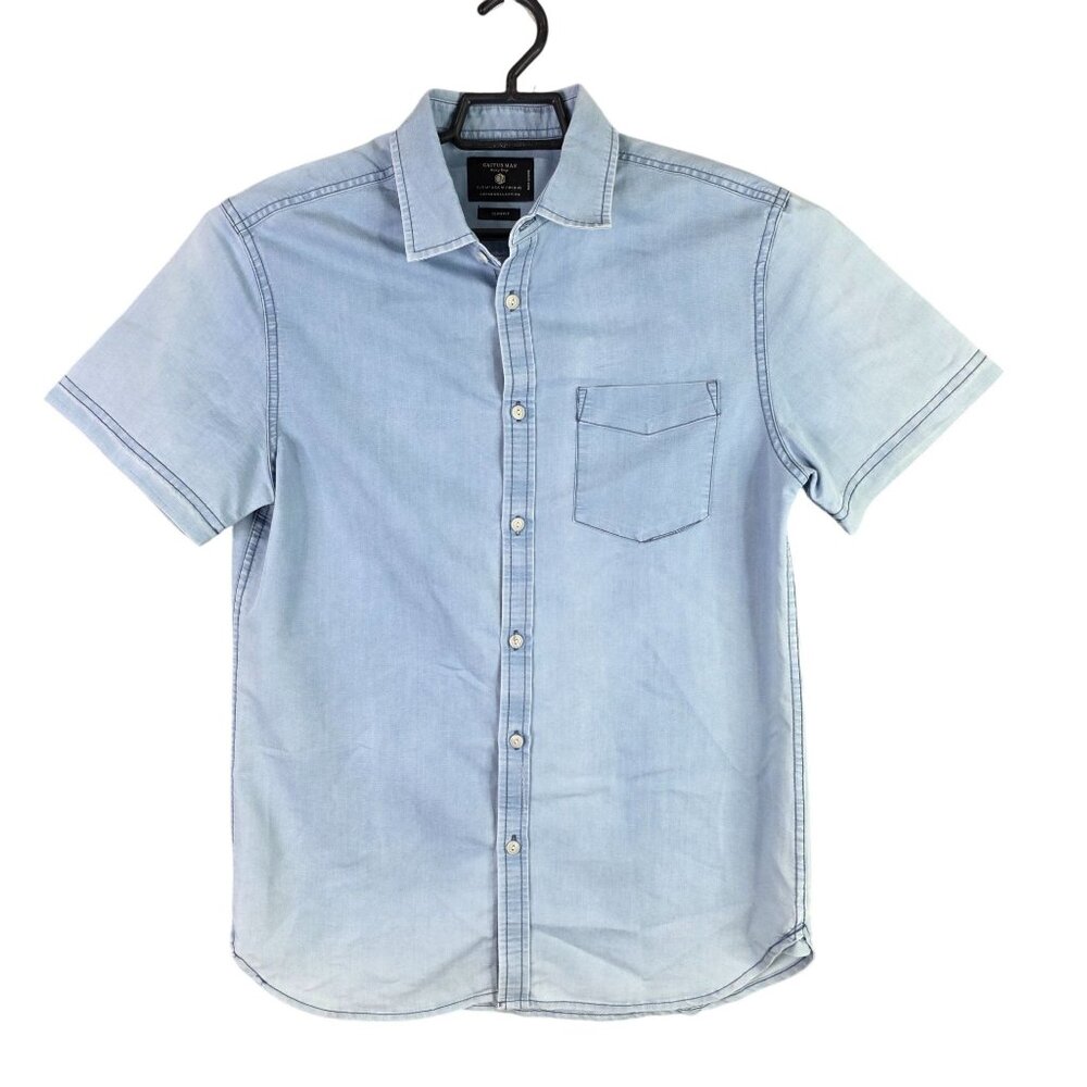 Mens Cactus Man Blue Slim Fit Shirt Button Down Short Sleeve Cotton Blend Size M